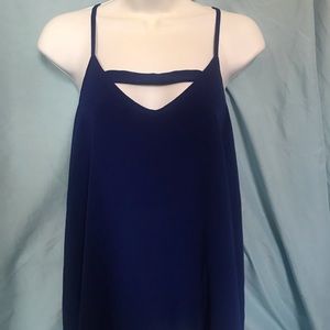 Blue V-cutout Tank Top with Zipper